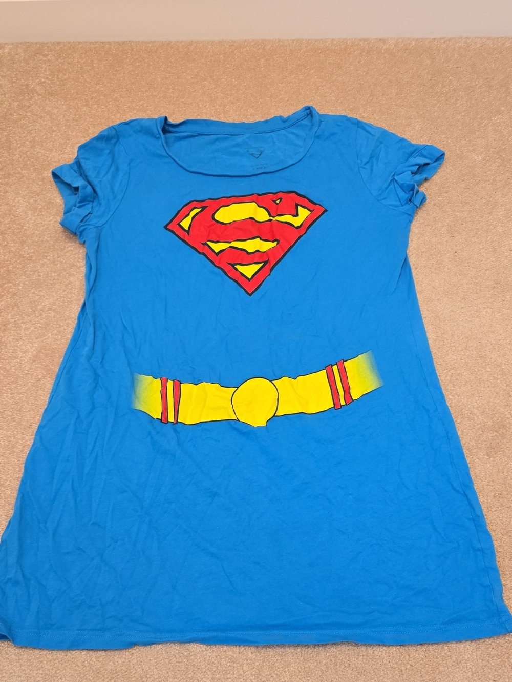 Supergirl Blue Long T-Dress with Yellow Belt - Ladies